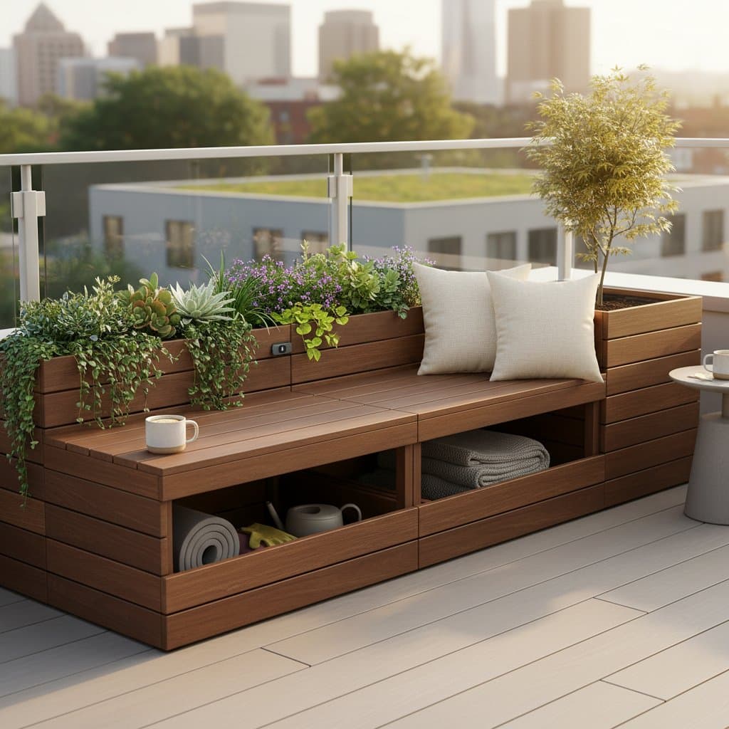 Featured image for Small Deck Solution: Plant, Sit, and Store in One Bench