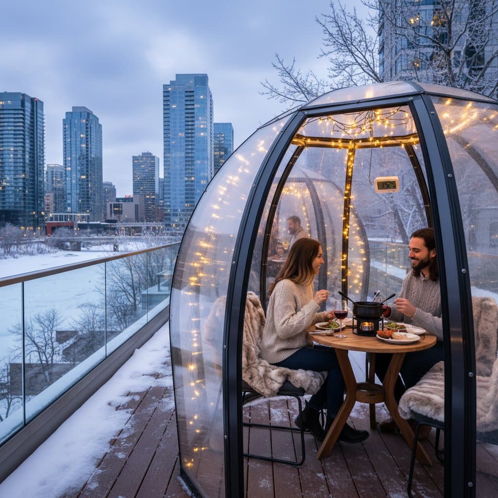 Featured image for Balcony Pods Add 15 Degrees for Winter Dining