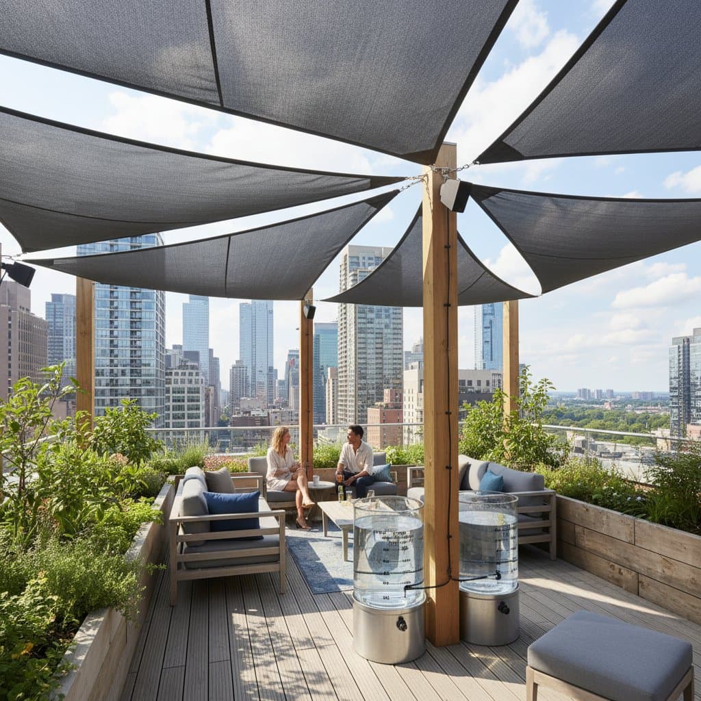 Featured image for Rooftop Shade Sails That Collect 60 Gallons Per Inch of Rain
