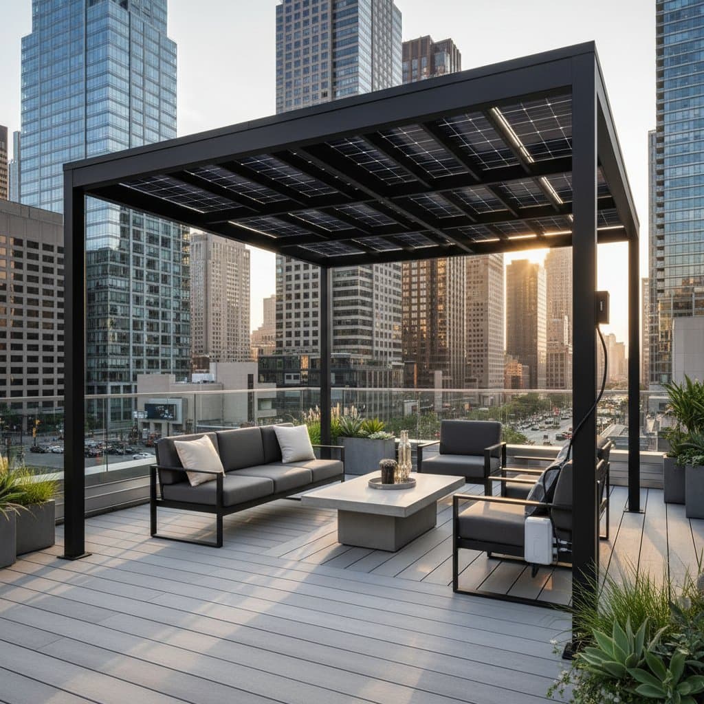 Featured image for Solar Pergolas Turn Rooftops Into Power Stations